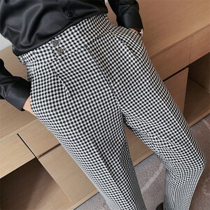 PS-K2P88男士休闲裤韩版修身长裤千鸟格高腰直筒长裤潮流时尚裤子图片