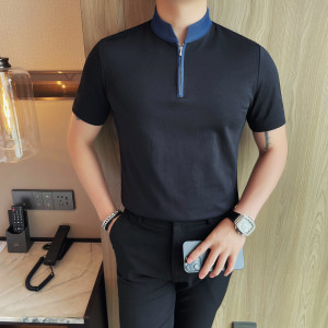 7549-P58 拉链立领男士短袖夏季新款时尚百搭休闲立领短袖T恤图片