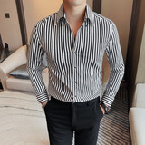 7772-P68条纹衬衫男士秋冬长袖大领衬衣商务休闲衬衫，男装衬衫，电商B333