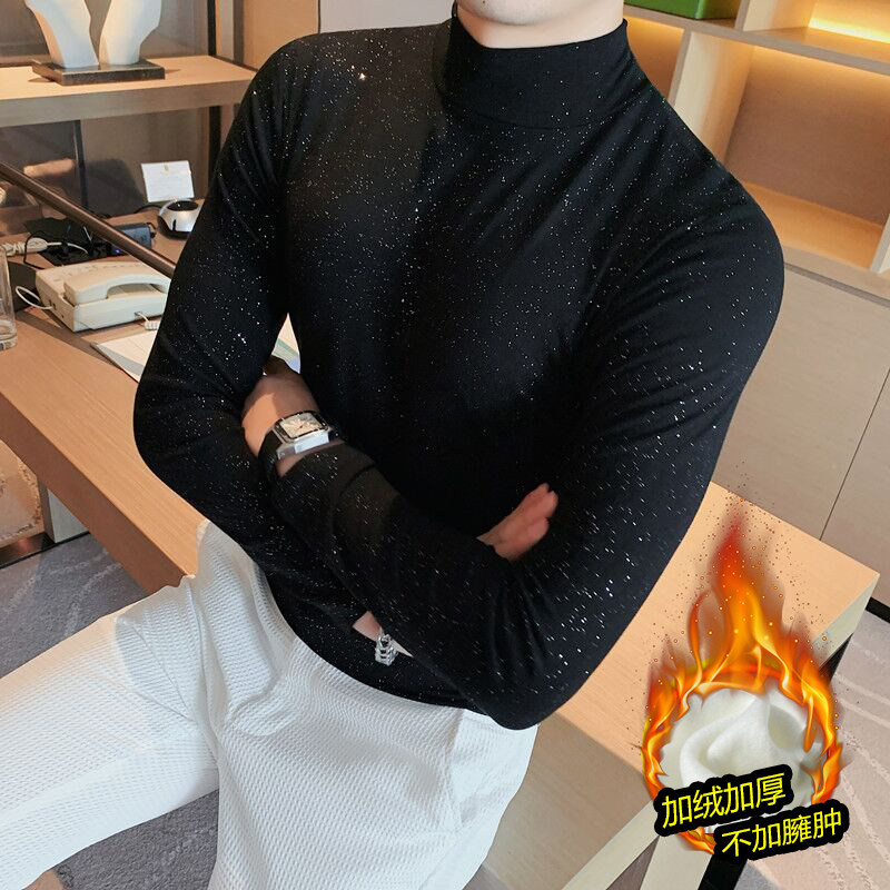 加绒DD03-特P50冬季中领男士打底衫撒粉半高领长袖体恤，男装T恤，电商B333