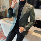 6126-P228格子皮西装男士单排扣皮衣秋冬新款商务休闲百搭，男装皮衣，电商B333