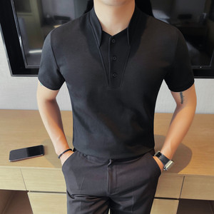 7501-P58 短袖polo衫男士夏季白色T恤 纯色百搭体恤 假两件T恤图片