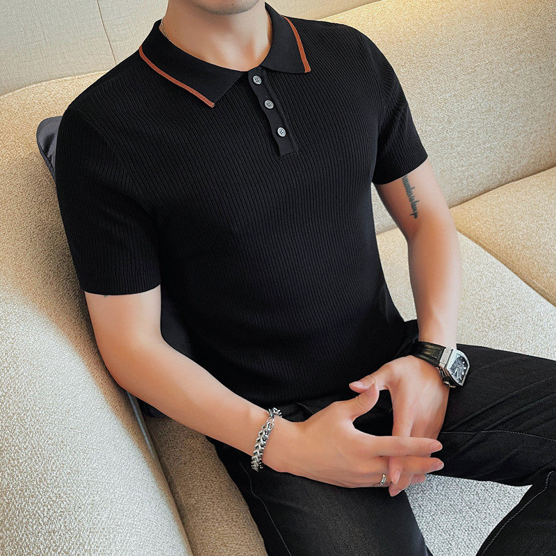 1231-P55 79 针织短袖POLO衫男士夏季新款修身百搭翻领体恤图片