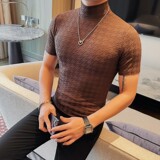 T2402-特P40半高领短袖T恤男士夏季新款薄款修身打底衫，男装T恤，电商B333