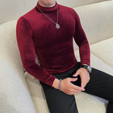 T6910-P48长袖体恤男士中领修身条纹纯色T恤半高领打底衫，男装T恤，电商B333