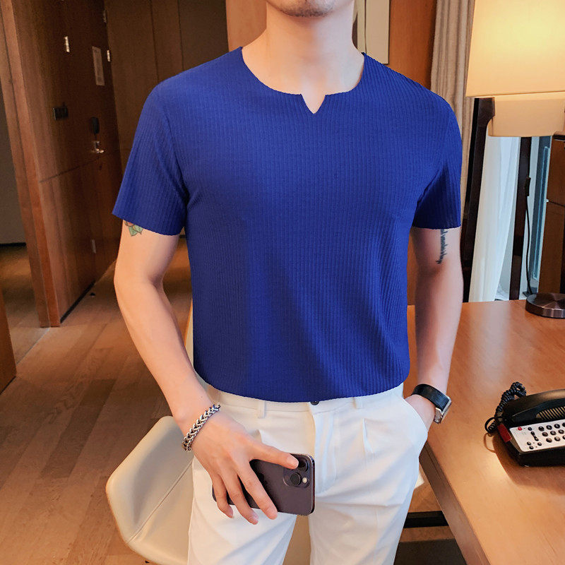 5883-特P30V领短袖t恤男士夏季冰丝打底衫潮流修身体恤,男装T恤,电商B333