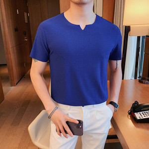 5883-特P30 V领短袖t恤男士夏季冰丝打底衫潮流修身体恤图片