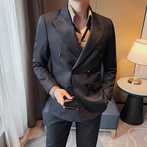 老款继续做XZ6091-P208 西装外套男士西服礼服休闲修身双排扣西装图片
