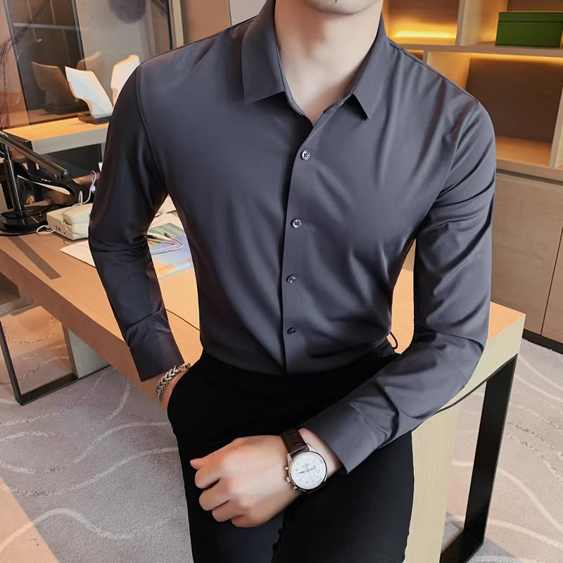 老款继续做1071-P95高弹无痕压胶长袖衬衫男时尚商务休闲衬衣,男装衬衫,电商B333