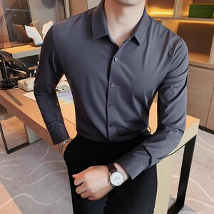 老款继续做1071-P95 高弹无痕压胶长袖衬衫男时尚商务休闲衬衣图片