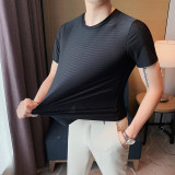 3352-特P30夏季短袖T恤男士冰丝圆领修身格子体恤，男装T恤，电商B333