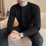 3716-P78无领针织长袖毛衣男士秋冬新款粗毛线扣子领打底衫，男装T恤，电商B333
