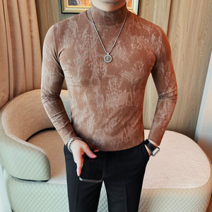 T3503-P48半高领长袖t恤男秋冬季新款韩版修身潮流内搭打底衫体恤图片