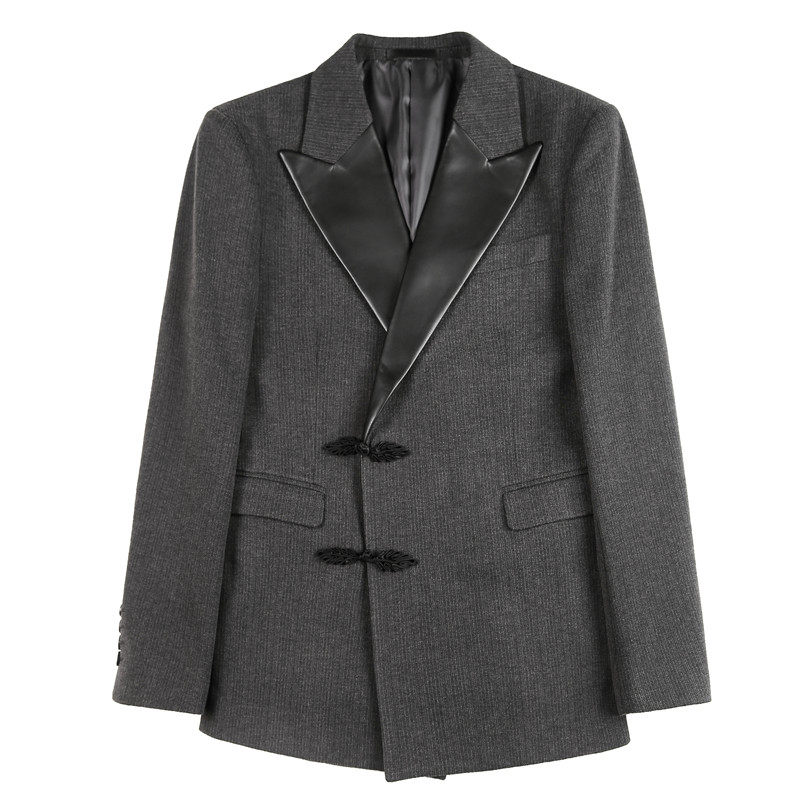 XF1038-P175厚西装外套男士西服礼服修身休闲皮领拼接单排扣,男装西服套装,电商B333