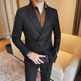 XF1053-P155白色西装外套男士双排扣格子西服商务休闲西装，男装西服套装，电商B333