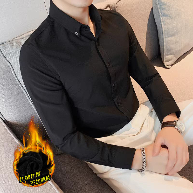 JR8668-P68青年商务免烫长袖衬衫休闲纯色百搭衬衣男加绒，男装衬衫，电商B333