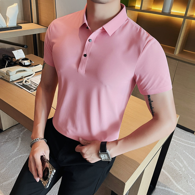 PL118-特P45 冰丝无痕短袖polo衫男士夏季修身潮流休闲翻领半袖t图片