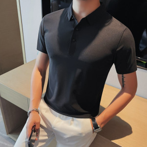 PL118-特P45 冰丝无痕短袖polo衫男士夏季修身潮流休闲翻领半袖t图片