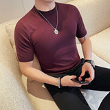 0399-P55针织冰丝男士短袖夏季新款时尚百搭休闲圆领短袖T恤，男装T恤，电商B333