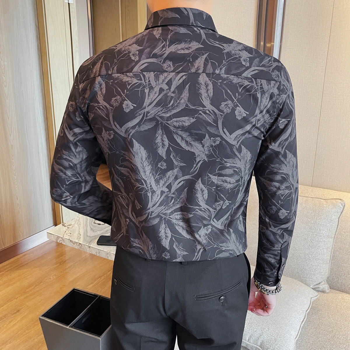 3206-P58男士长袖衬衫秋季新款时尚潮流印花衬衣,男装衬衫,电商B333