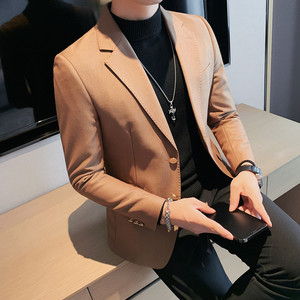 23566-P155单排扣西装外套男士秋冬新款纯色百搭商务休闲白色西服图片