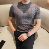 HM032-P48圆领针织冰丝短袖体恤男士夏季新款修身纯色半袖T恤，男装T恤，电商B333
