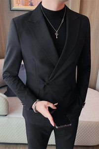 23601-P155 单排扣西装外套男士纯色百搭商务休闲西服上衣图片
