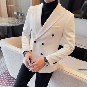 23615-P158 双排扣西装男士秋冬新款 纯色商务休闲两粒扣西服图片