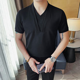 7500-P58假两件短袖体恤男士夏季新款V领修身百搭T恤，男装T恤，电商B333