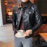 （老款一直做）JK107-P130男士修身皮衣型男单排扣翻领皮夹克外套，男装夹克，电商B333