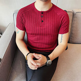 2617-P38条纹短袖POLO衫男士夏季修身无领半袖体恤，男装Polo衫，电商B333