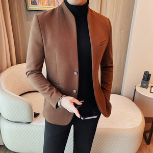 1045-P155 呢子西藏男士中山装西服 立领西装外套 纯色商务休闲图片