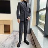TZ6128-P355西服套装男士两件套灯芯绒条纹西装双排扣，男装西服，电商B333