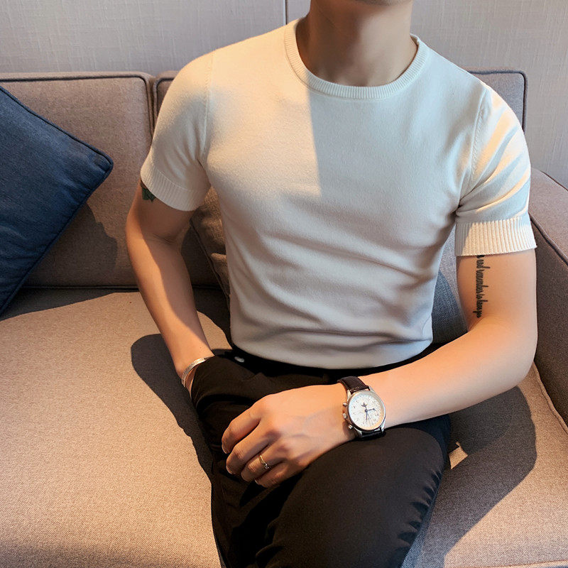 NZ24-特P40春季新款韩版修身打底衫圆领纯色短袖T恤针织衫毛衣男，男装T恤，电商B333