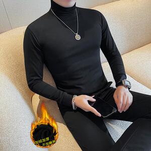 7991-P50 高领加绒长袖体恤男士秋冬新款纯色打底衫 加绒只有黑色图片