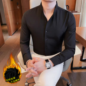 JR7882-P68 衬衫男士长袖修身立领衬衣潮流商务休闲加绒衬衣图片