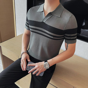 1228-P58 POLO衫男士短袖夏季新款翻领半袖针织冰丝T恤图片