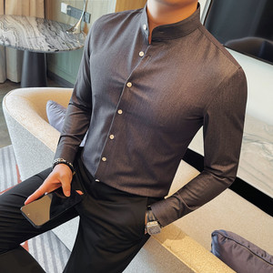 2203-P68 仿牛仔面料水洗立领衬衫男秋冬高级感潮流时尚百搭衬衣图片