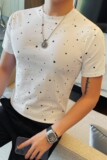 6615-P45星星撒粉短袖体恤男士春夏新款修身百搭圆领半袖T恤，男装T恤，电商B333