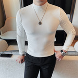 T6910-P48长袖体恤男士中领修身条纹纯色T恤半高领打底衫，男装T恤，电商B333