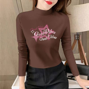 百搭外穿洋气打底上衣 T恤加厚保暖内搭修身 秋冬新款 女半高领长袖