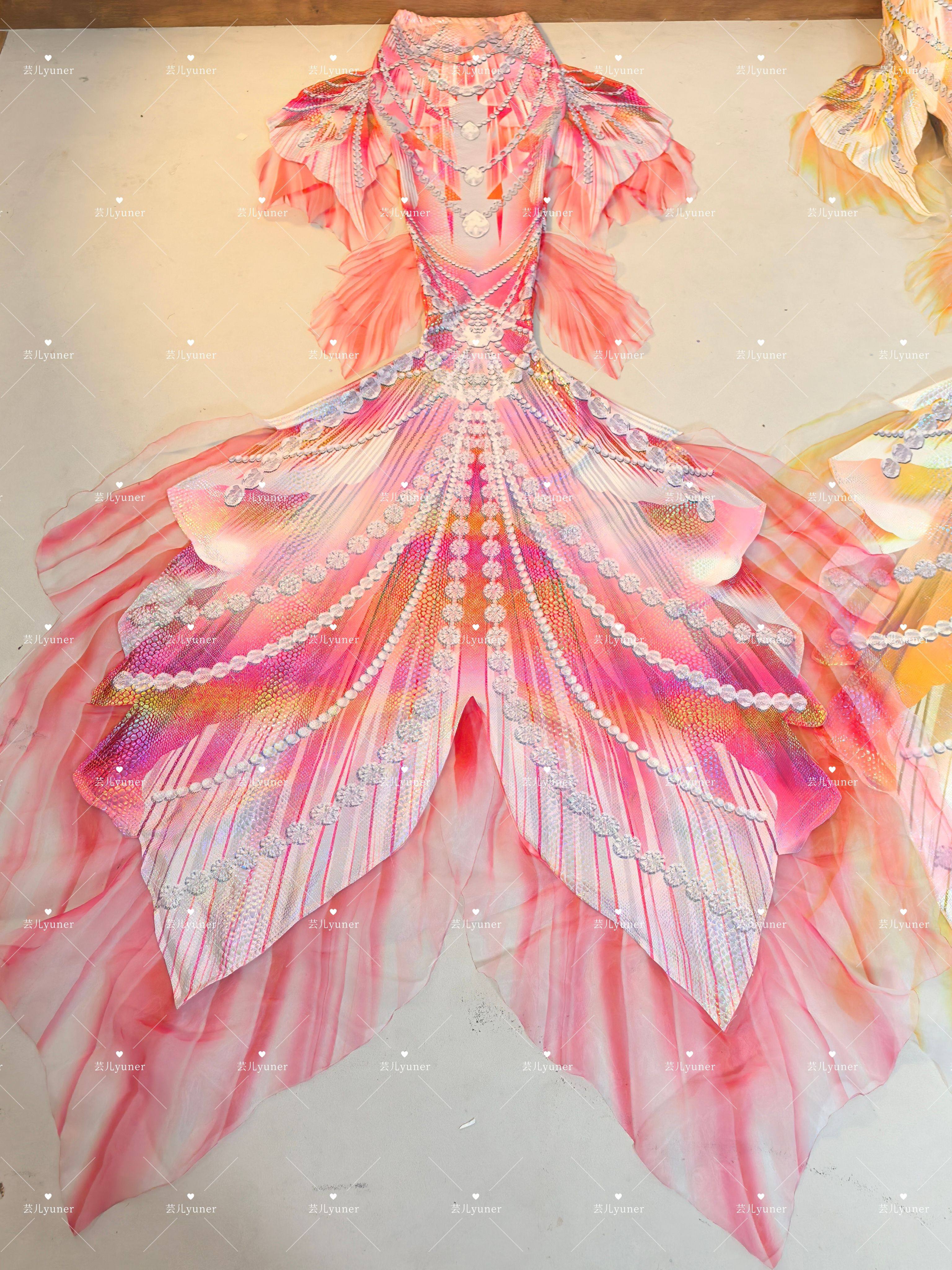 仿生珍珠砖石婚纱美人鱼表演服连潜水服