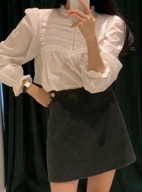 现货 2025秋新款韩国东大门th*Bar*net八奶A字100羊毛短裙半身裙