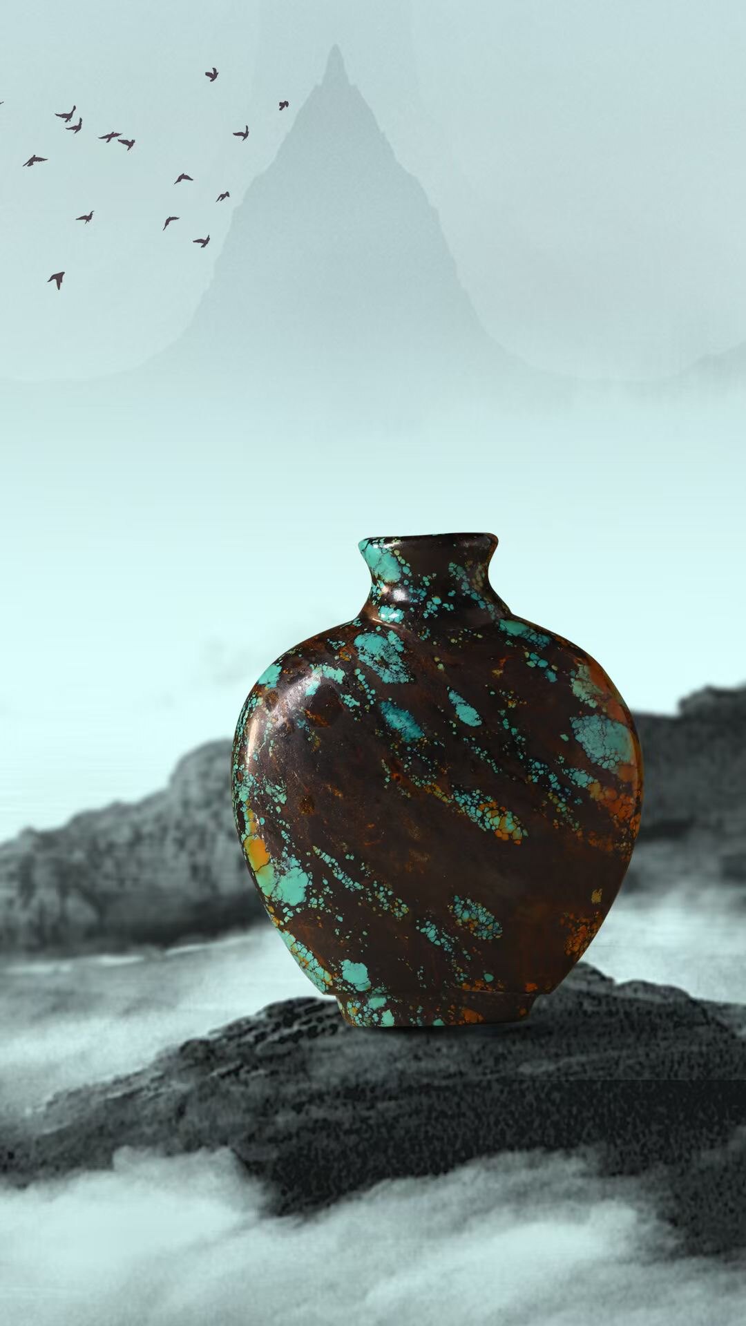 精品原矿高瓷绿松石唐三彩鼻烟壶摆件