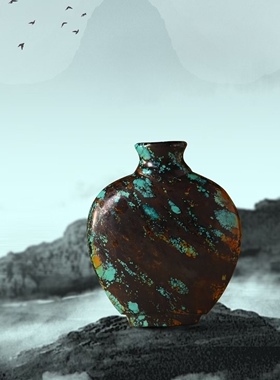 精品原矿高瓷绿松石唐三彩鼻烟壶摆件