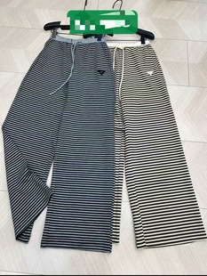 女宽松显瘦阔腿长裤 百搭撞色条纹直筒休闲裤 时尚 欧洲站26早春新款