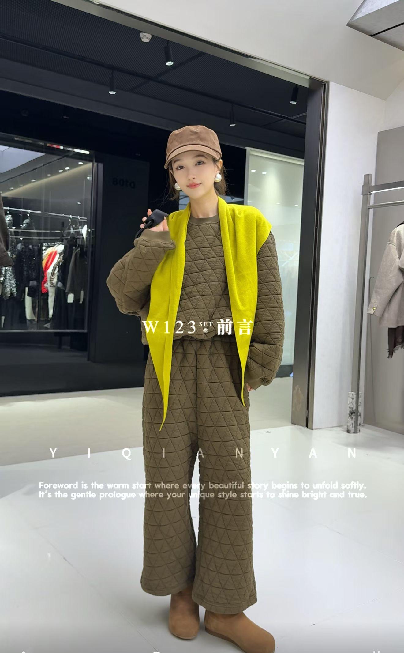 小众潮牌欧货2025秋冬时尚百搭圆领套头菱格绗缝夹棉棉服外套女