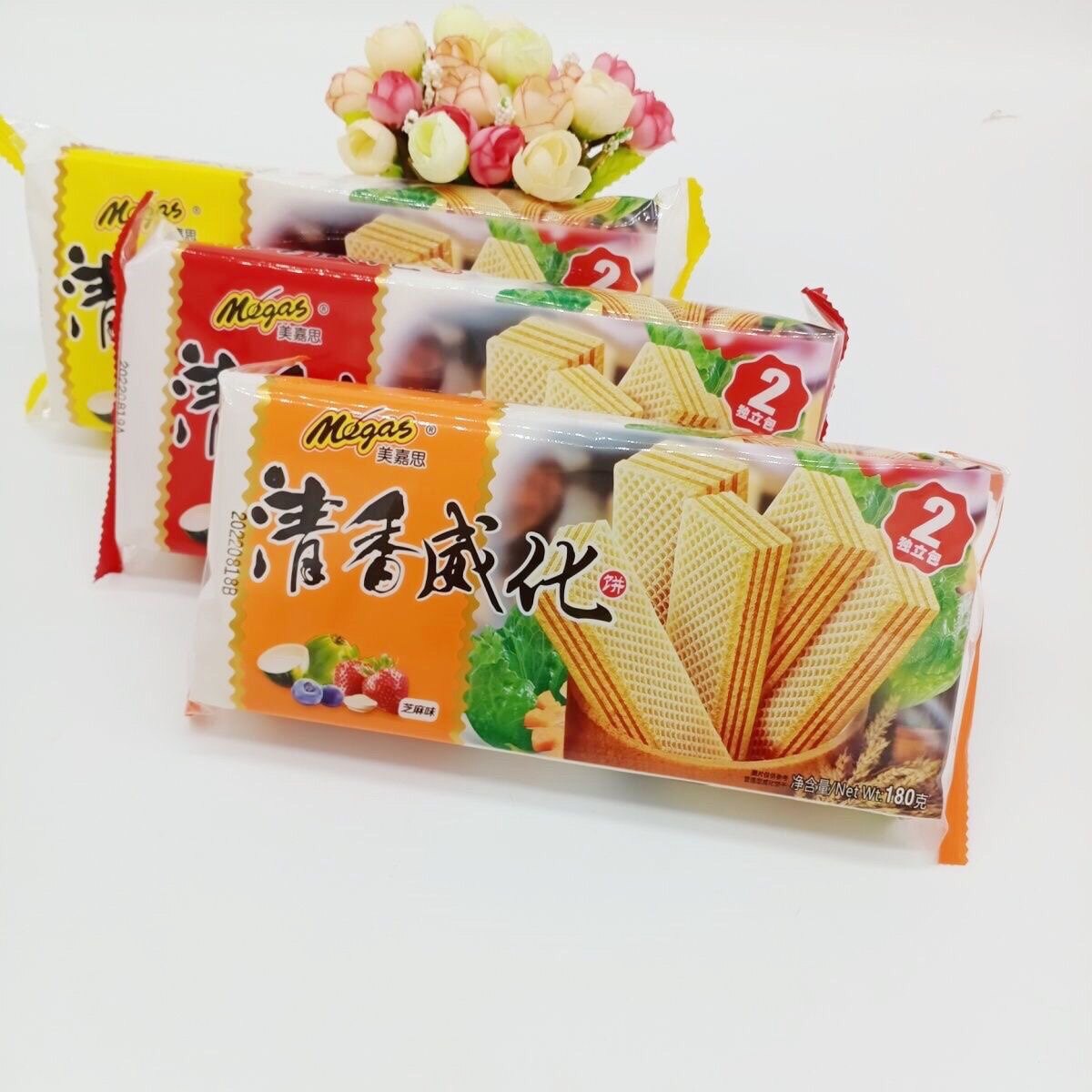 美嘉思清新威化饼干真空包装180克椰子味果味芝麻味休闲下午茶