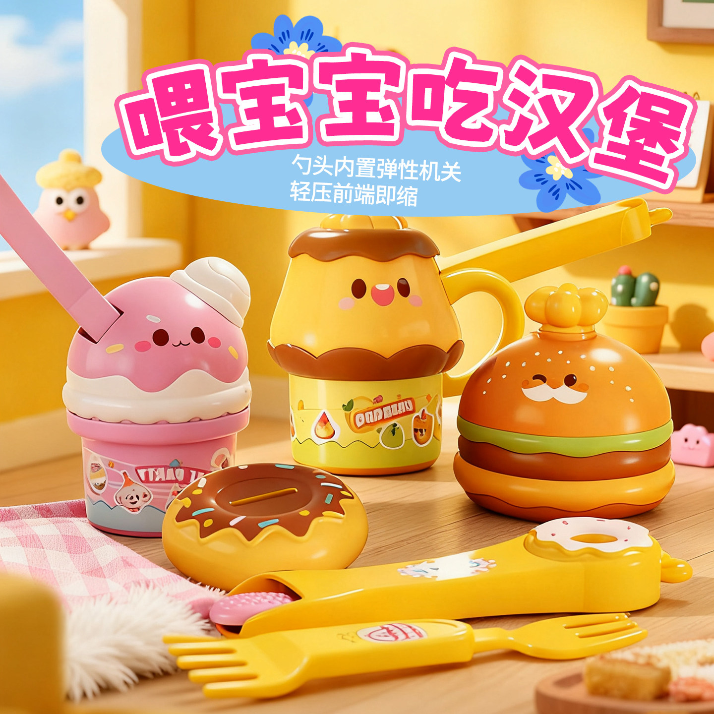 新款喂食玩具水果榴莲布丁喂食拉面冰激凌小熊便当儿童过家家礼物