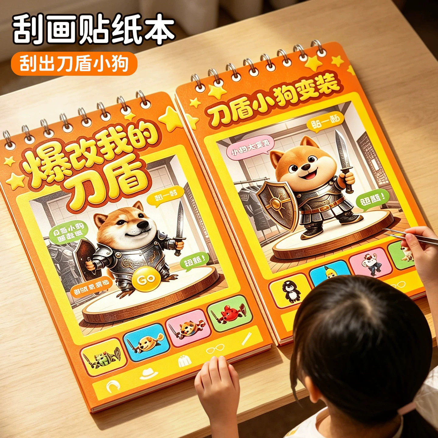 爆改网红我的刀盾刮刮画贴纸书儿童益智手工diy安静书换装贴玩具6